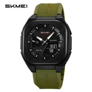 SKMEI Original Men's World Timer Watch – Premium Analog-Digital Sports Chronograph with Heavy-Duty Silicone Strap