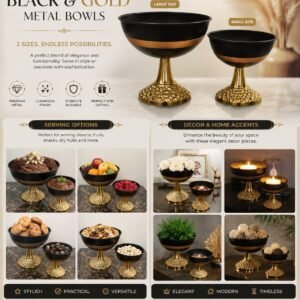 Luxury Metal Decorative Bowl Black & Gold Finish | Premium Centerpiece Bowl for Home Decor, Dining Table & Gift Use | Size 25x25x25cm