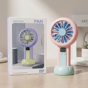 LED Digital Display Rechargeable Mini Fan – Portable USB Handheld Fan with 100-Speed Control, Real-Time Battery Indicator | Random Color
