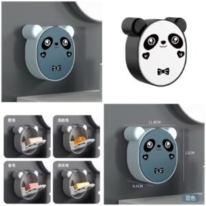 Cute Panda Punch-Free Wall Mounted Soap Holder - Self-Adhesive Drain Soap Box for Bathroom & Kitchen