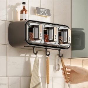 Wall Mounted Seasoning Box Condiment Containers Space Saving Storage Durable Transparent Kitchen Organizer