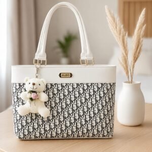 Elegant Monochrome Teddy Charm Tote Bag