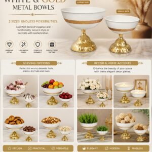 Luxury Metal Decorative Bowl White & Gold Finish | Premium Centerpiece Bowl for Home Decor, Dining Table & Gift Use | Size 25x25x25cm